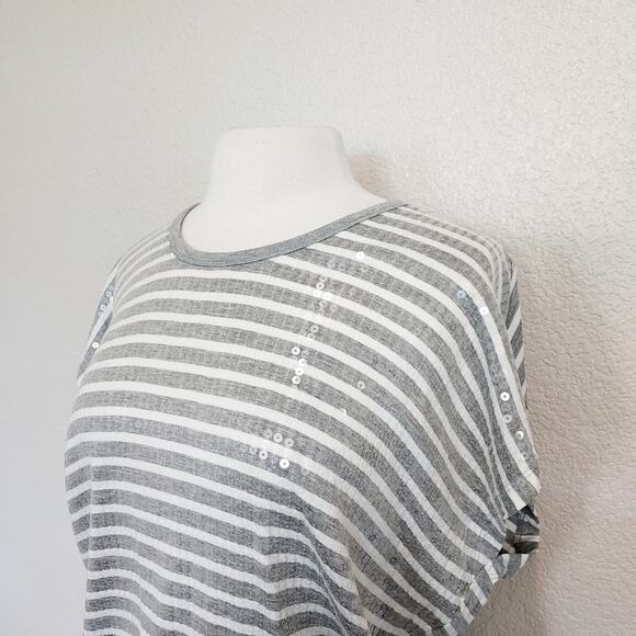 Michael Kors Gray & White Striped Blouse w/Sequins - Picture 5 of 12
